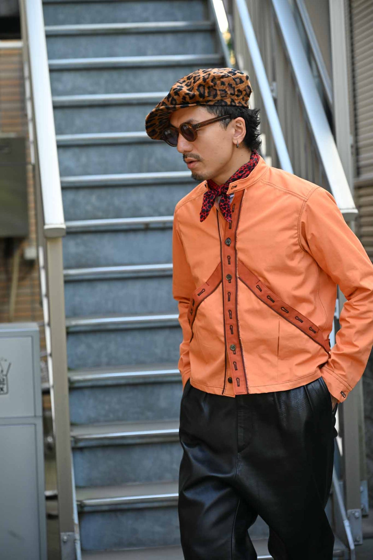MA2606 Terracotta Collarless Shirt Jacket  /  MASAO SHIMIZU      (221359)