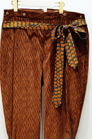 NOBNAGA Paris /  Necktie Belted Buttoned Cuff Brown Corduroy Pants