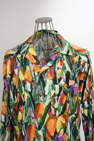 m's braque /  Flower Print Long Sleeve Aloha Shirt