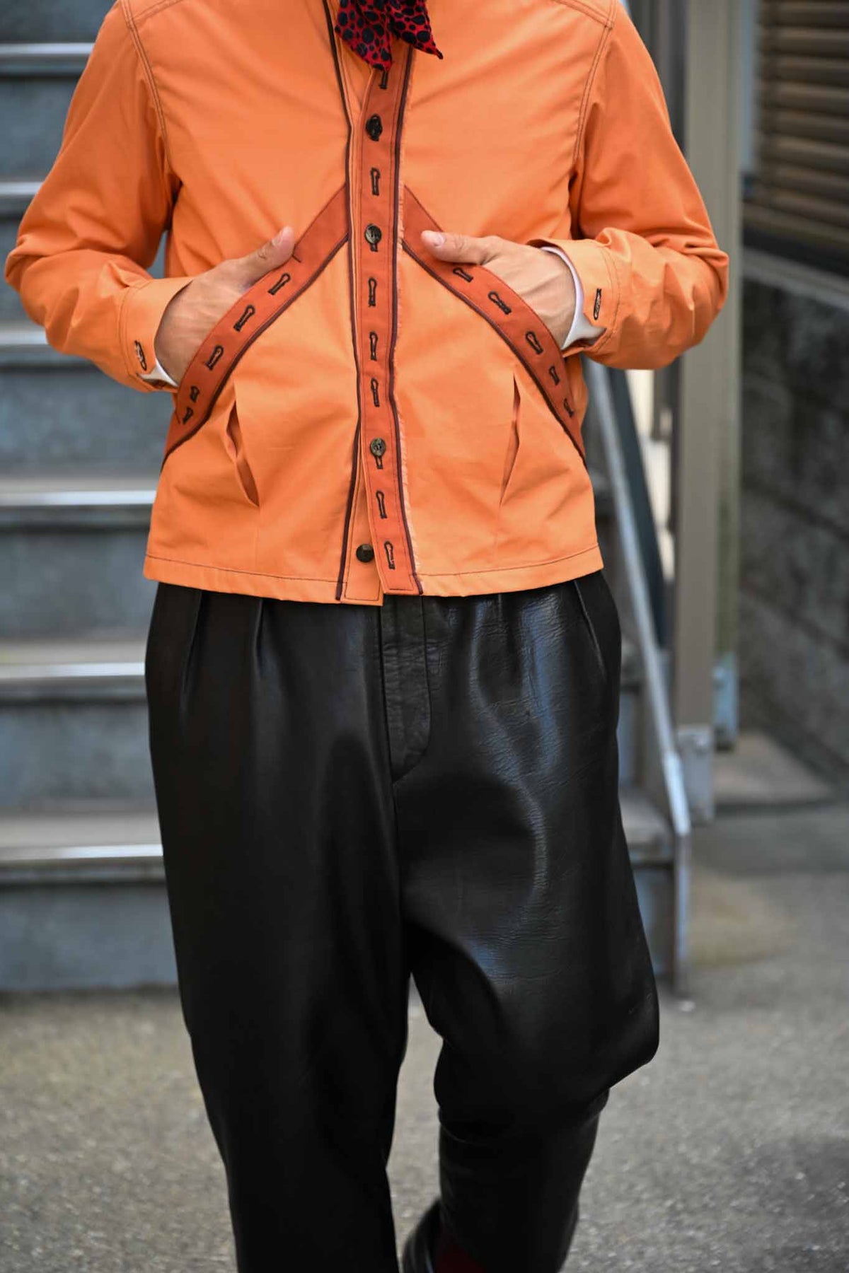 MA2606 Terracotta Collarless Shirt Jacket  /  MASAO SHIMIZU      (221359)