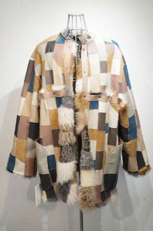 CURRENTAGE /  A2544FJM355 Patchwork Mouton Coat