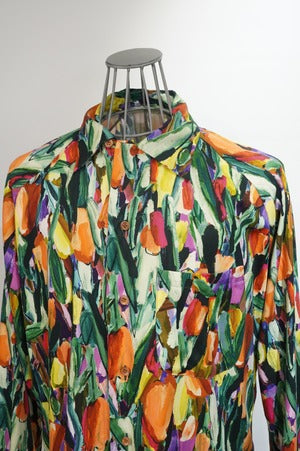 m's braque /  Flower Print Long Sleeve Aloha Shirt