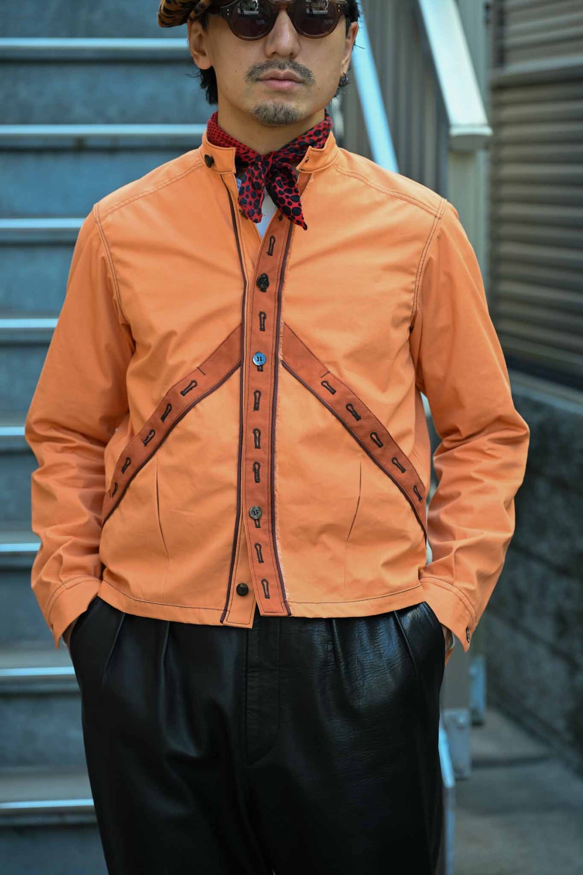 MA2606 Terracotta Collarless Shirt Jacket  /  MASAO SHIMIZU      (221359)