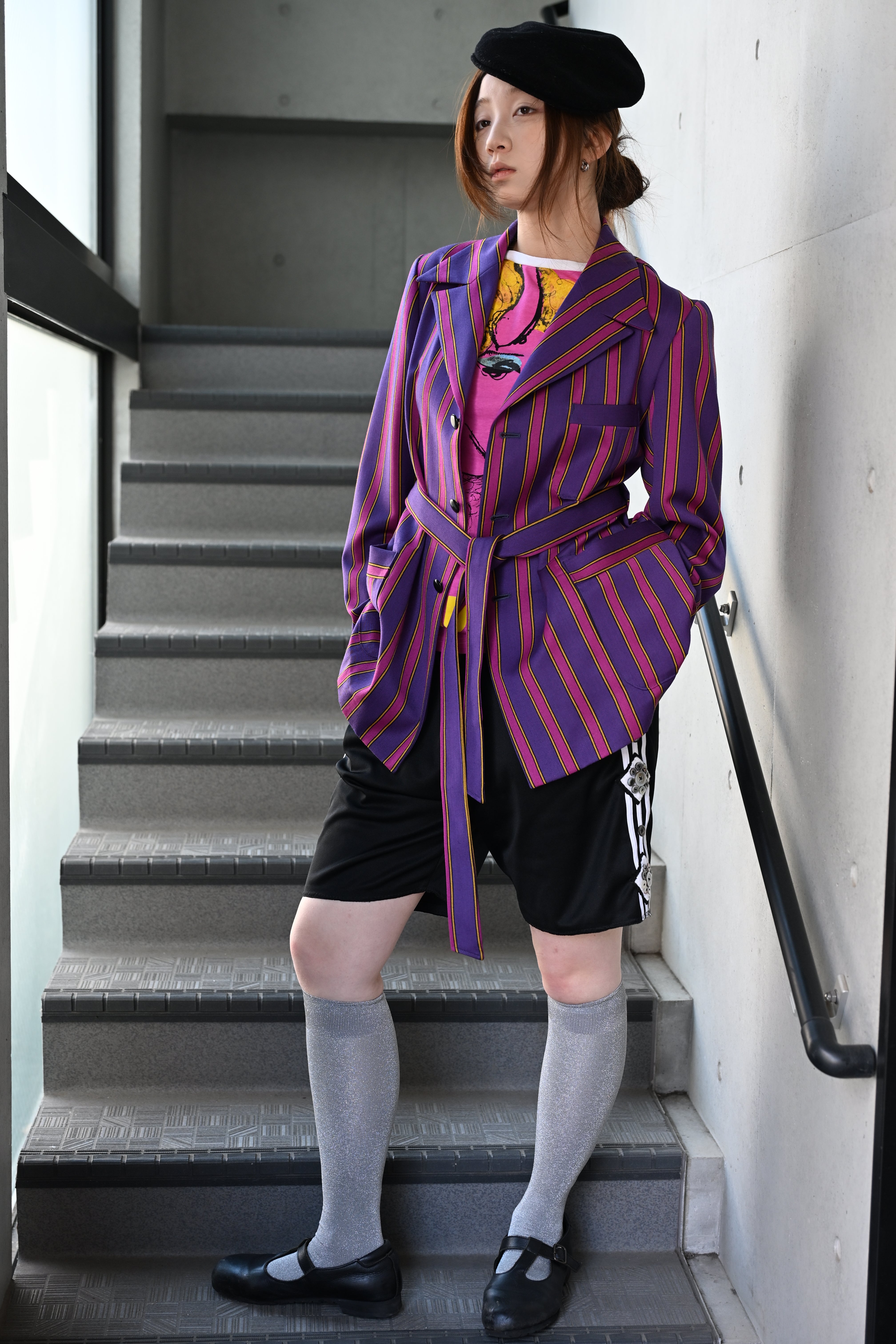 ADJUSTABLE COSTUME  /  20's STYLE REGATTA STRIPE BELTED JACKET    (221218)