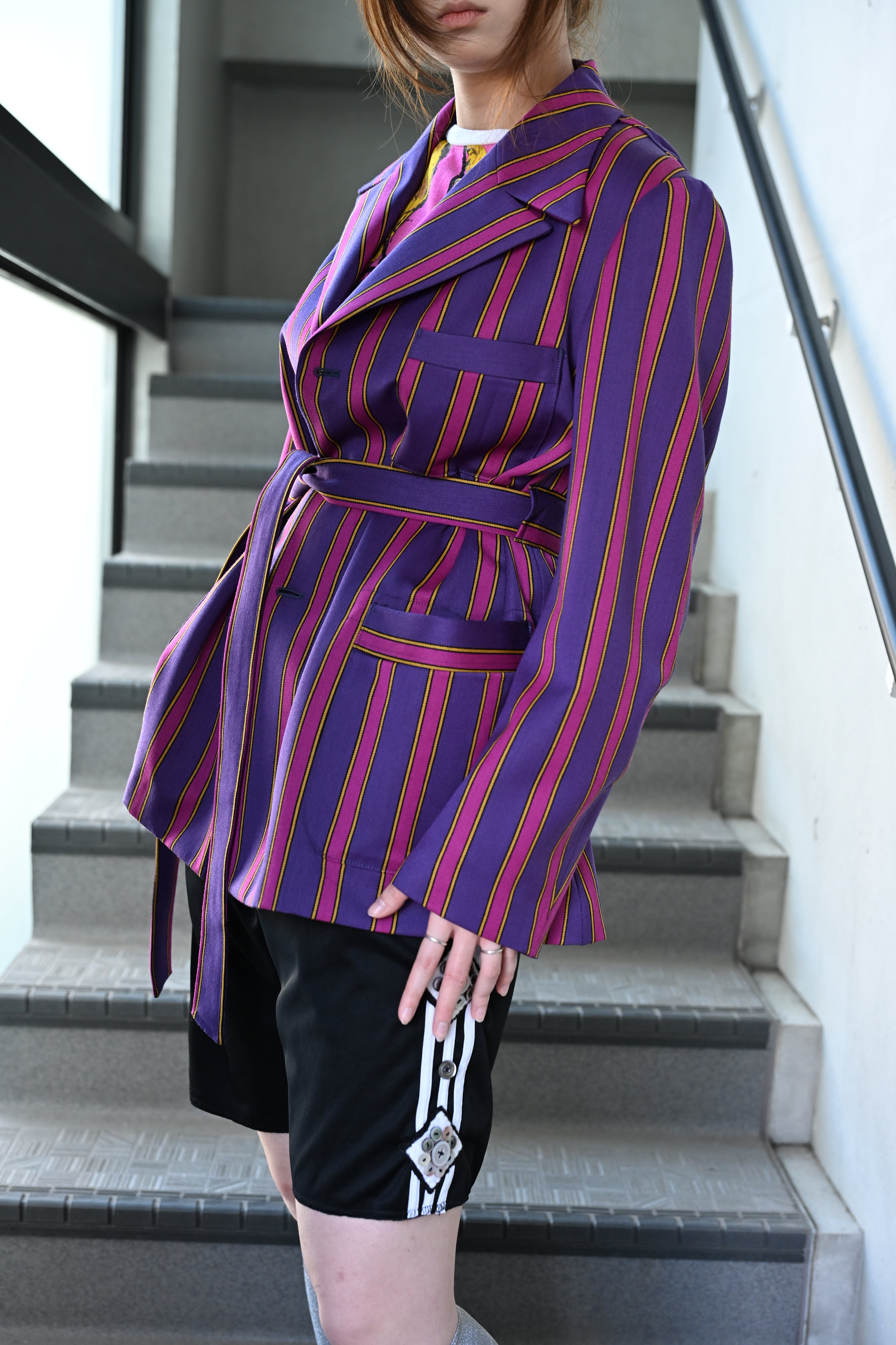 ADJUSTABLE COSTUME  /  20's STYLE REGATTA STRIPE BELTED JACKET    (221218)