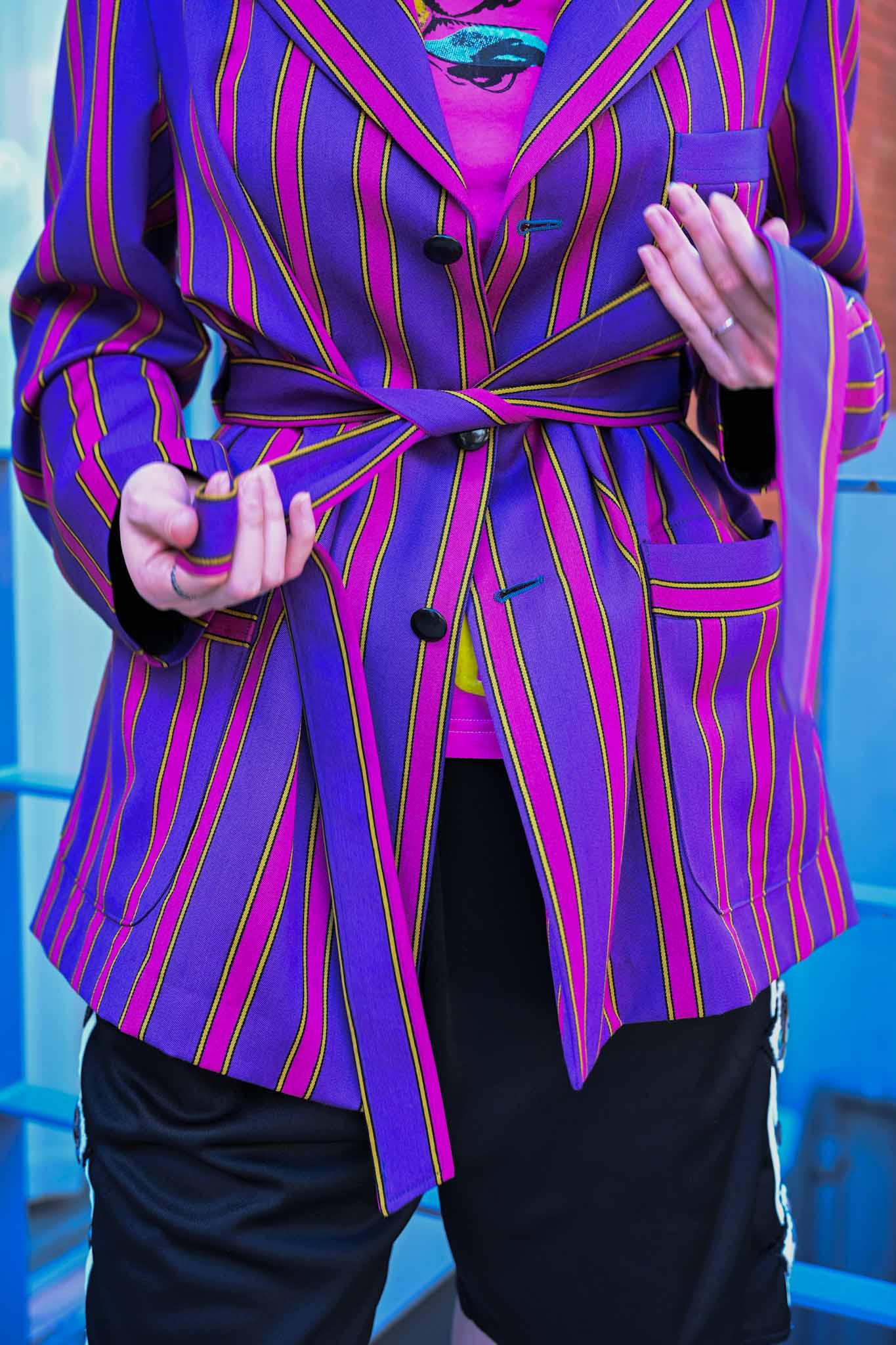 ADJUSTABLE COSTUME  /  20's STYLE REGATTA STRIPE BELTED JACKET    (221218)