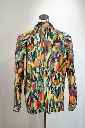 m's braque /  Flower Print Long Sleeve Aloha Shirt